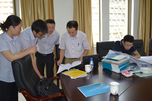 工信部安全生产司安全督查组到海峡科化龙岩分公司开展安全专项督察。图为督察组专家相关内业资料。苏艳丽 摄.jpg